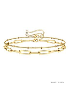 14K Gold Plated Layered Beads Bracelet for Women, Adjustable Chain Evil Eye